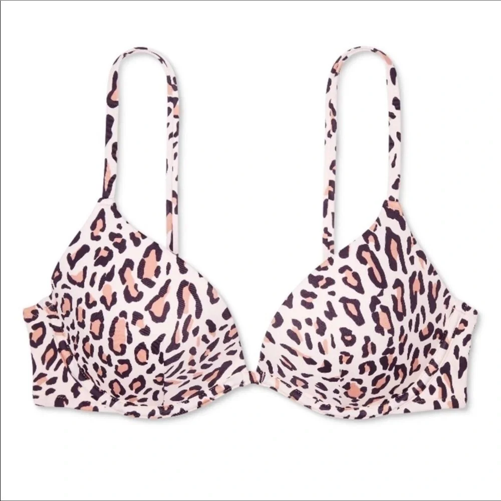 Shade & Shore Leopard Print Bikini Top | Size 34B